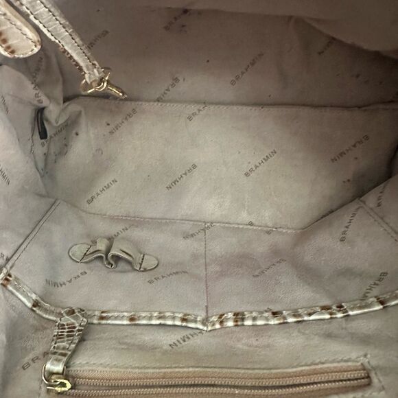 Brahmin mini Arno Tote| Tan Crocodile Embossed Leather Satchel - Picture 12 of 14